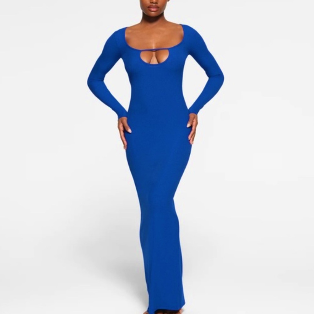 SKIMS Soft Lounge Long Sleeve Keyhole Dress in Cobalt Blue